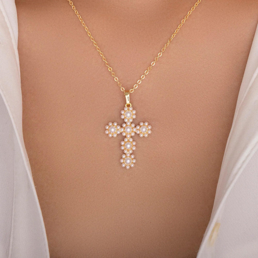 Wholesale vintage cross necklaces - european & american cross-border style, french baroque pearl pendants, unique & high-end choker necklaces