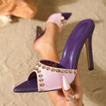 Luxury-style purple studded heeled mules - women's summer pointed-toe stiletto fashion slippers
