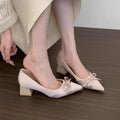 Bowknot single shoes for women, new autumn/winter 2025 collection, satin chunky heel, slip-on low heel pointed toe pumps