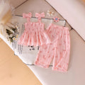Girls' summer casual outfit: ruched waist cami top & daisy print pants - fresh & stylish summer wear for kids