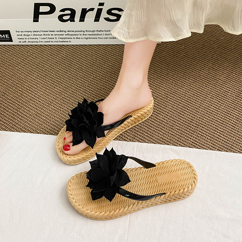 Thick sole4cm flower sandals women's outwearsummernew arrivaleasiest for matchthick sole flip flops non-slip beach slippers for women