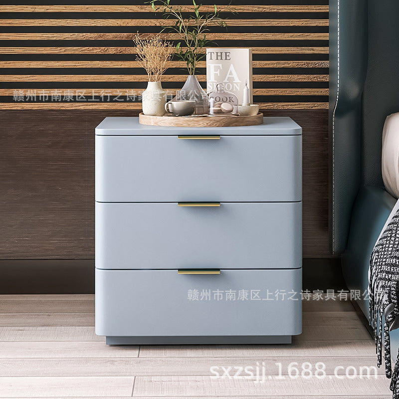 Bedside cabinet popular douyin new arrival leather art simple modern solid wood room master bedroom wholesale rock slab countertop