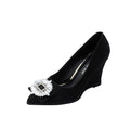 2025 new pointed-toe black heels with square buckle and rhinestone embellishments - french style, stiletto heel, elegant and versatile pumps