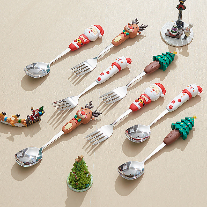 Wholesale christmas high-value stainless steel dessert spoons - cute cartoon creative coffee stirrers - gift tableware set