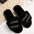 rhinestone leaf autumn and winter new arrival fur slippers women's foreign trade large size 43casualthick sole home fur slippers for women
