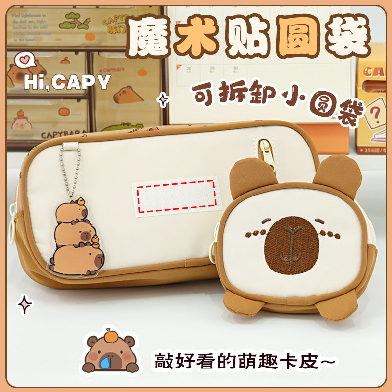Primary school students Kapibara stationery box mother and child shape pendant pencil case large capacity multi-layer high value pencil case