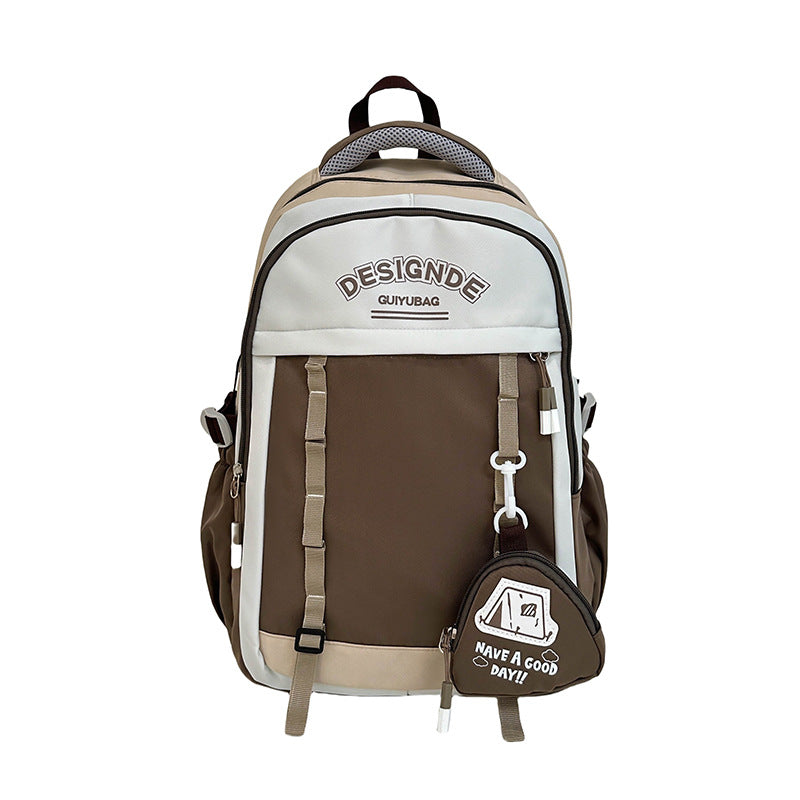 School bag female primary school students large-capacity contrasting color simple Japanese backpack 2025 new junior high school travel backpack