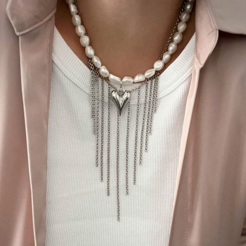 European and american cross-border baroque imitation pearl necklace - unique, versatile, heart-shaped, elegant tassel sweater chain necklace for women