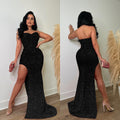 C6792 cross-border   fashion women's solid color sequin sleeveless backless maxi dress