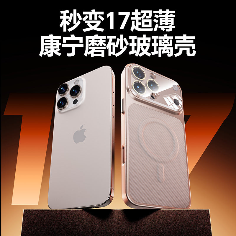 Instantly upgrade to iphone 17 style: carbon fiber phone case for apple iphone 16/15 pro, featuring corning glass for drop protection (compatible with iphone 13)