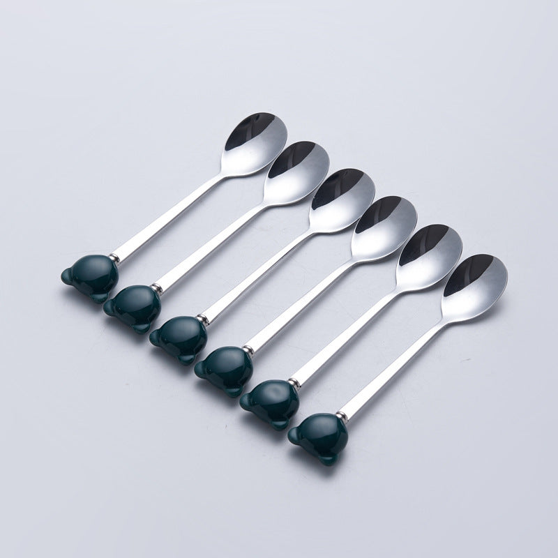 Cartoon stainless steel spoon and fork set - stylish dessert spoons, fruit forks, and ceramic mini forks for home use - wholesale