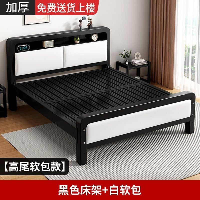Wrought iron bed double bed for home bedroom kids small apartment single thickened reinforced iron frame bed soft package for rental room