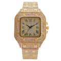 hot selling fashion square diamond-studded roman numeral dial women's quartz watch - silver & gold