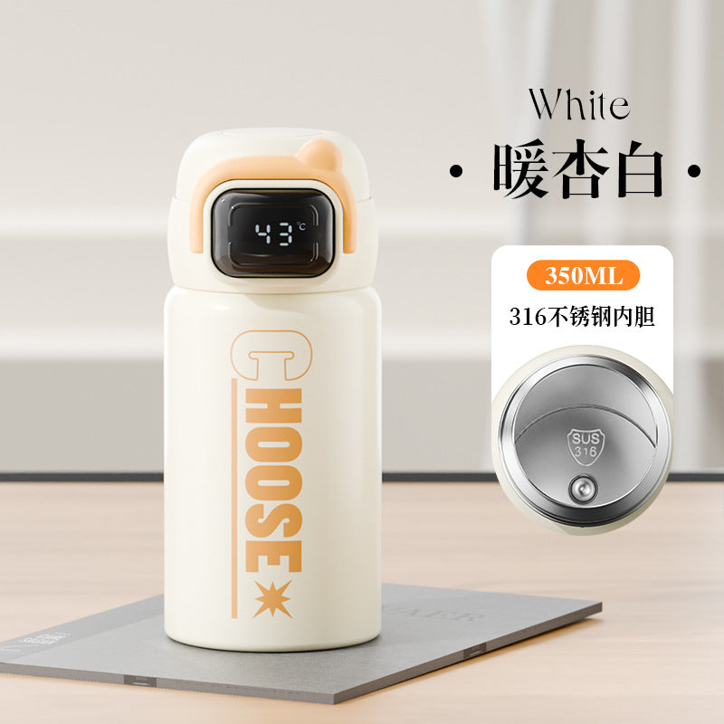 Letter double drink bouncing cup 316 stainless steel digital display thermos cup student water cup portable portable cup