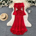 French one-shoulder lace cutout tie-up dress - women's slim fit, high-end goddess style, commute-ready elegant dress