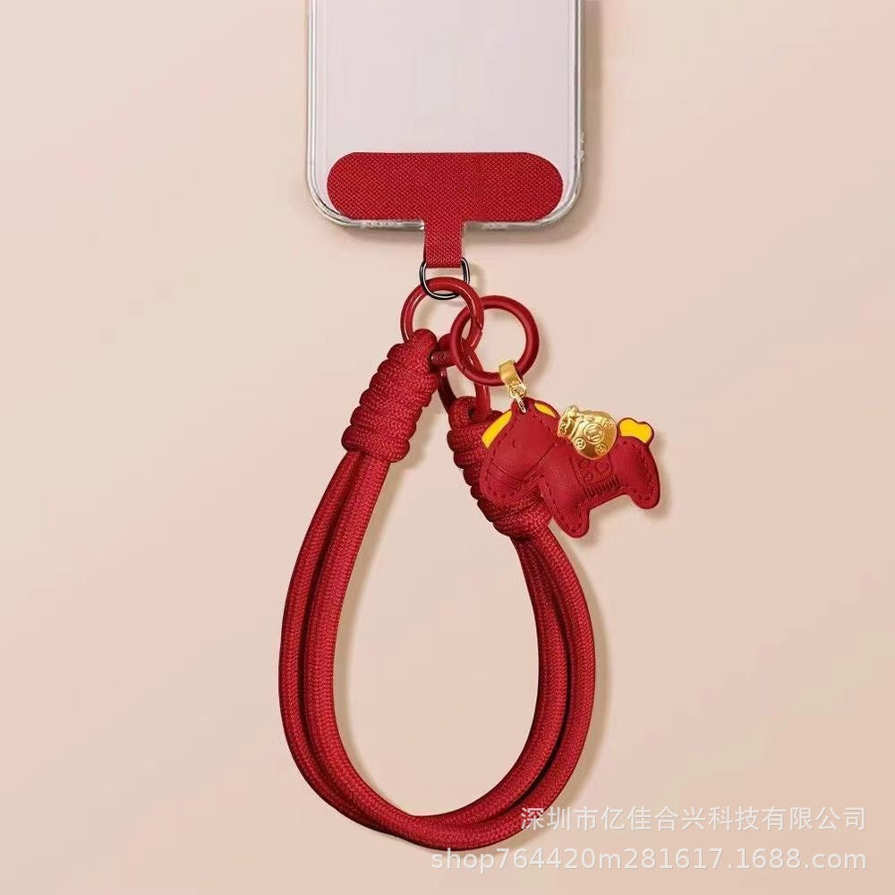 Horse year red mobile phone chain new arrival bracelet mobile phone lanyard woven strong wrist rope leather pony accessories pendant