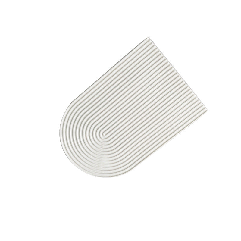 European minimalist pure white ceramic striped dessert and pastry platter, suitable for restaurants, hotels, and home use. unique ceramic long plate