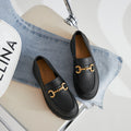 2025 new loafers: spring/autumn british retro style, small gold buckle, round toe, pvc slip-on, chunky sole loafers
