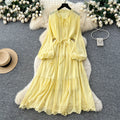 French chic tie-waist lantern sleeve cutout embroidered maxi dress - autumn/winter high-end women's dress