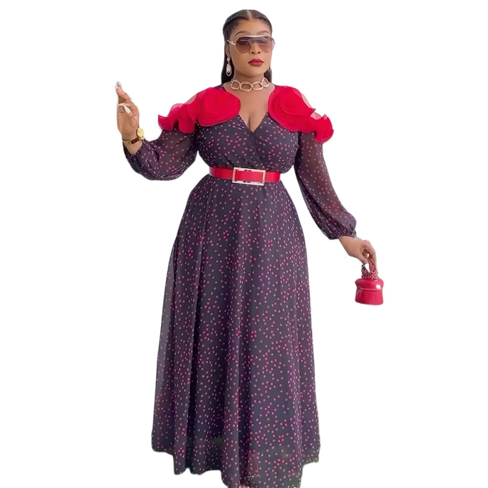 european and american  cross-border e-commerce new hepburn retro french style women's plus size polka dot dress