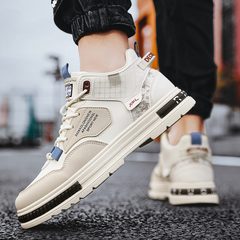 High-top men's sneakers: new 2025 spring collection - breathable, korean-style, chunky sole, height-increasing, high-top white sneakers for a trendy look