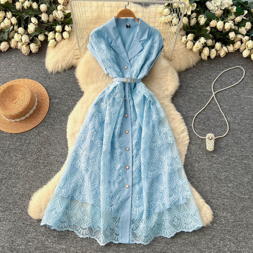 Luxury lace dress for women - summer crochet embroidery, unique and chic design, exuding a sophisticated and elegant aura
