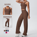 New arrival: cross-border double-sided brushed solid color breathable long wide-leg yoga outfit set - two-piece activewear for running and fitness