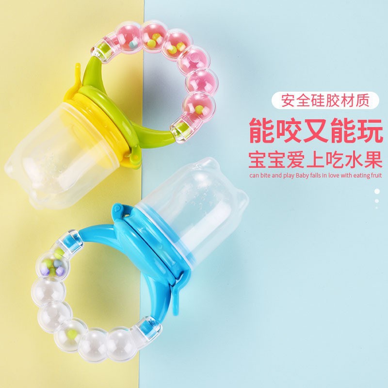 English card baby bite music silicone mesh bag pacifier bell sound fruit and vegetable music fruit food supplement device
