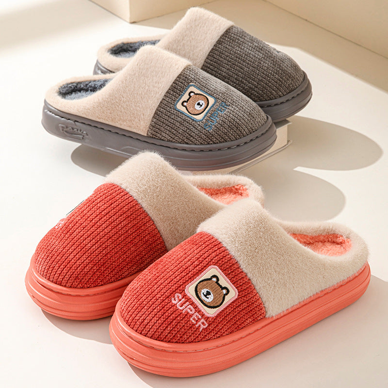 Winter cotton slippers for men, non-slip, wear-resistant eva thick sole, 2024 new indoor warm plush couple slippers