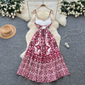 European and american fashion camisole dress for women, autumn , high-end, slimming, elegant, printed, flowy maxi dress