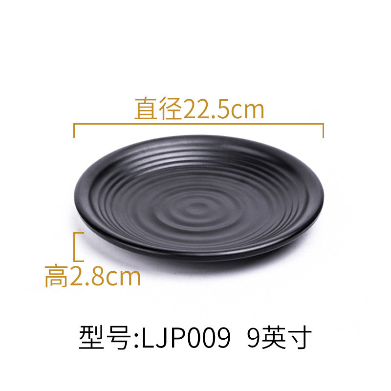 Melamine black tableware plastic dish imitation porcelain dinner plate cold dish plate barbecue hot pot plate barbecue restaurant plate commercial