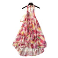 Summer 3d floral halter neck cami dress - loose fit, a-line, short, with ruffle hem - perfect for vacation