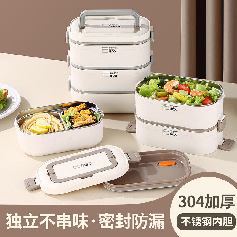 304 stainless steel thermal insulation lunch box can be heated in microwave oven, multi-layer bento box, portable and divided lunch box for office workers