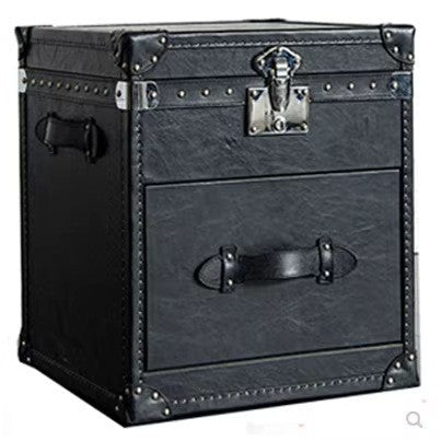 Medieval style leather box cabinet american retro sofa side cabinet creative living room box storage cabinet cigar bar side table