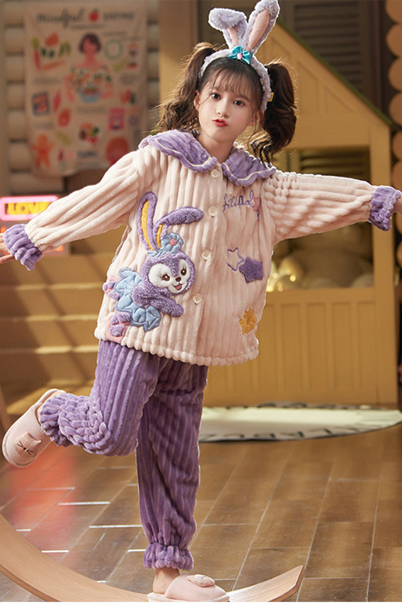 Princess style cute stellalou girls' flannel pajamas - winter coral fleece sweet peter pan collar warm loungewear