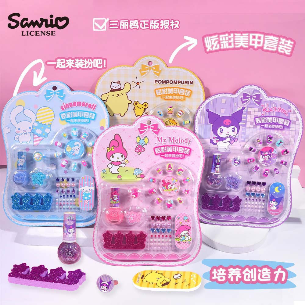 Authentic sanrio children's nail stickers & press-on nail set - cartoon creative diy nail art toy kit for kids