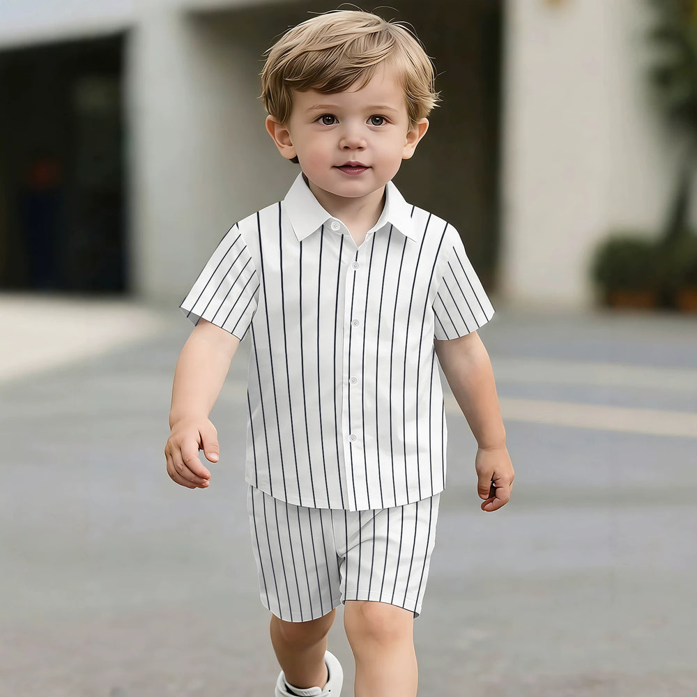 hot-selling children's short-sleeved shirt set, casual shirt set, summer simple stripes, dropshipping available