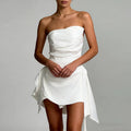 cross-border european and american women's clothing: new summer french chic solid color ruched bandeau mini dress