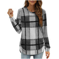 new women's casual loose plaid long sleeve crew neck irregular hem top - perfect for cross-border  sales