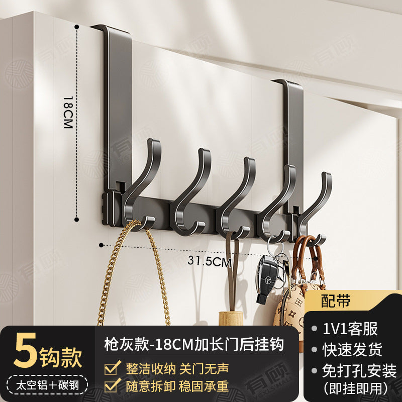 Over-the-door hook - no drilling required, universal for bedroom & bathroom, space aluminum, extra wide, heavy-duty, rustproof, multi-purpose storage