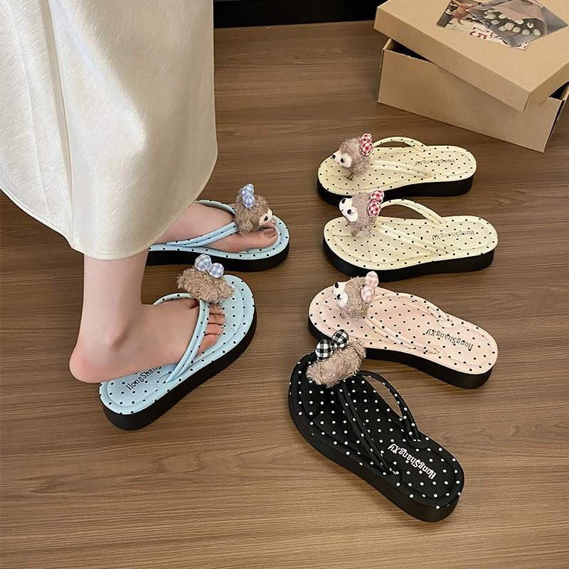 Thick sole flip-flops women's outwearsummernew arrival cartoon cute polka dot lightweight non-slip beach flip-flops women's sandals