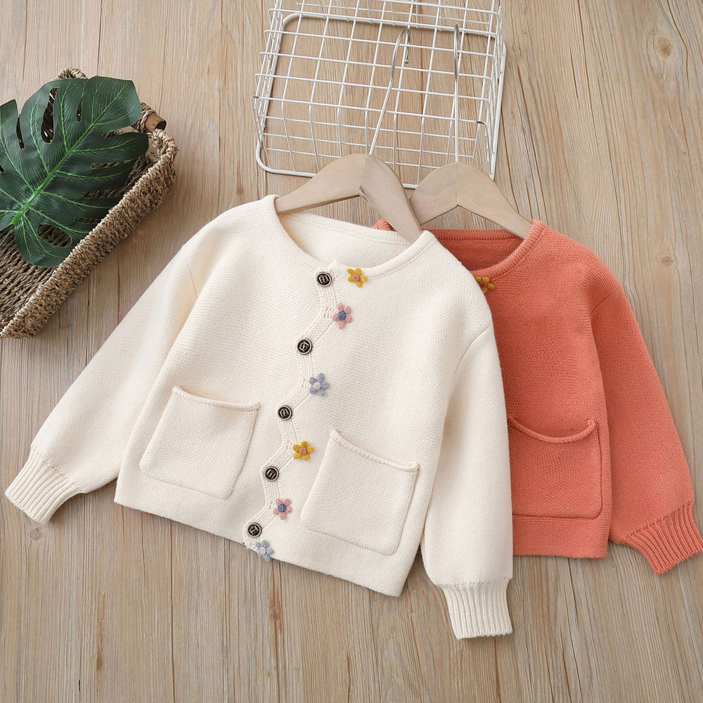 Girls' cardigan sweater,  autumn/winter new collection, kids' casual knit outerwear, handmade wool sweater top for baby girls