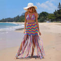e-commerce: european and american style sexy handmade crochet wavy tassel beach cover-up dress set