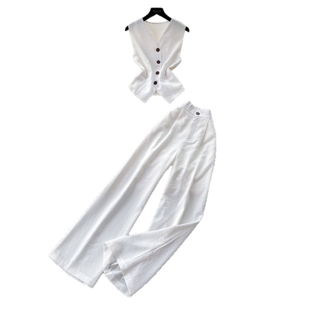 Korean style commute outfit sleeveless v-neck vest two-piece set women's summer high-waisted slimming fashion suit