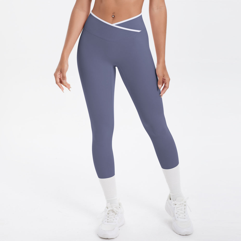 new arrivalfashioncontrast color cross tight high elastic high waist loose pants sports running fitness yoga nine-point pants