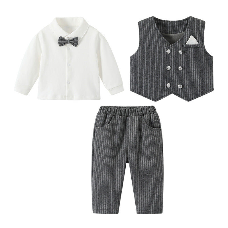Boys' formal suit set - autumn collection - baby's first birthday party outfit - three-piece suit with vest - british style gentleman - flower boy performance costume