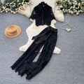 French chic, sophisticated lace cutout short sleeve top and wide-leg pant set - premium summer collection