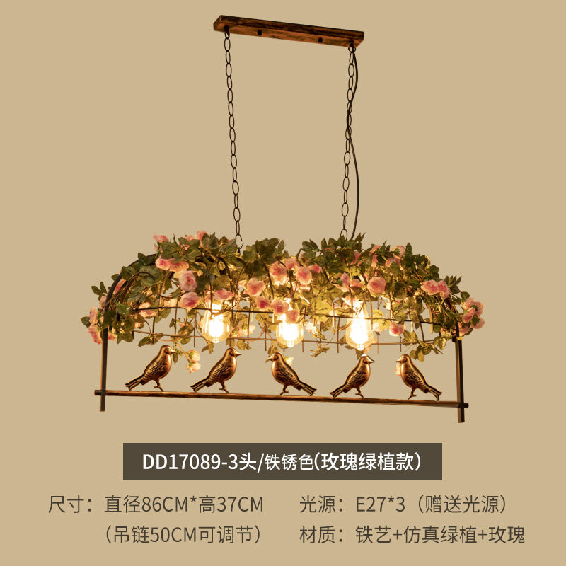 American industrial wind wrought iron bar counter plant bird cage chandelier creative personality art retro restaurant lamp green plant light