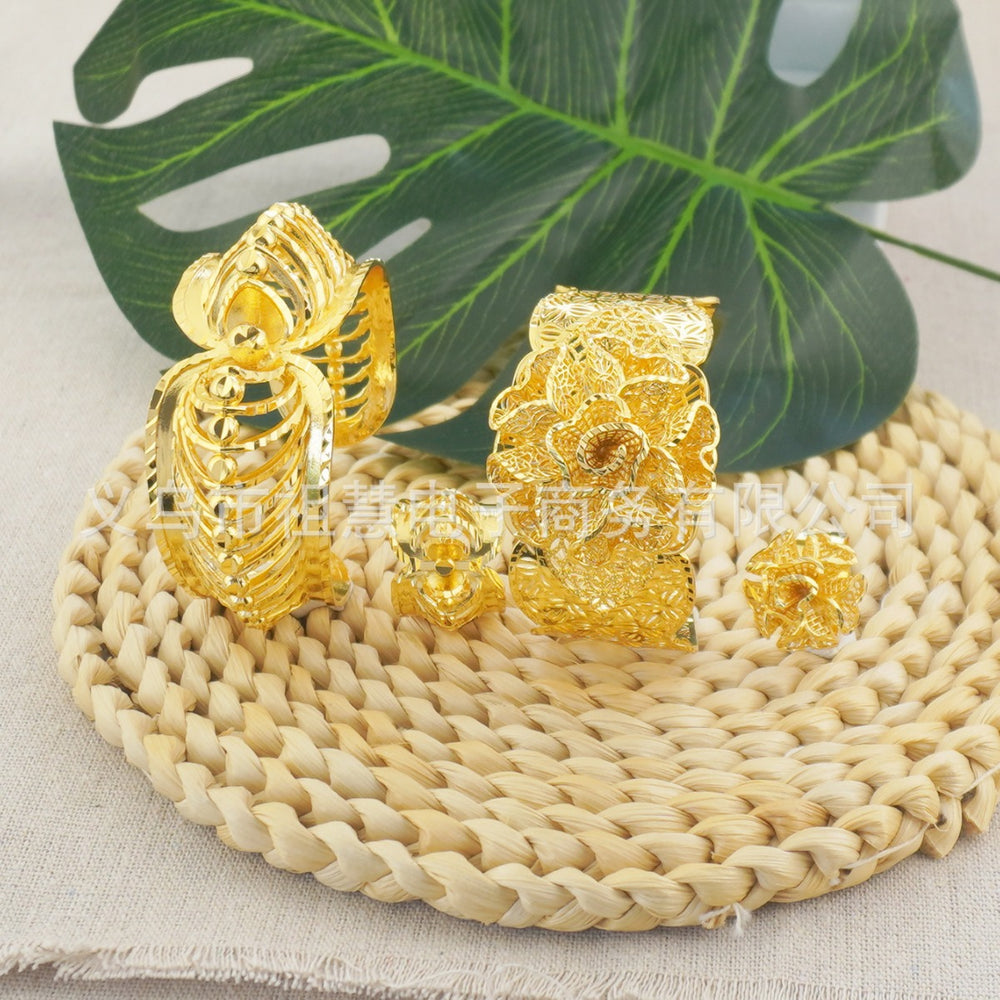 middle eastern women's luxury wedding bracelet and ring set - floral wedding bridal gift jewelry set