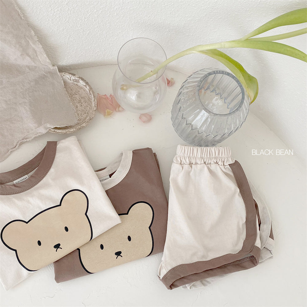 Summer korean style baby outfit set for 0-4 years old, ins-inspired loungewear for boys and girls, pure cotton breathable two-piece set